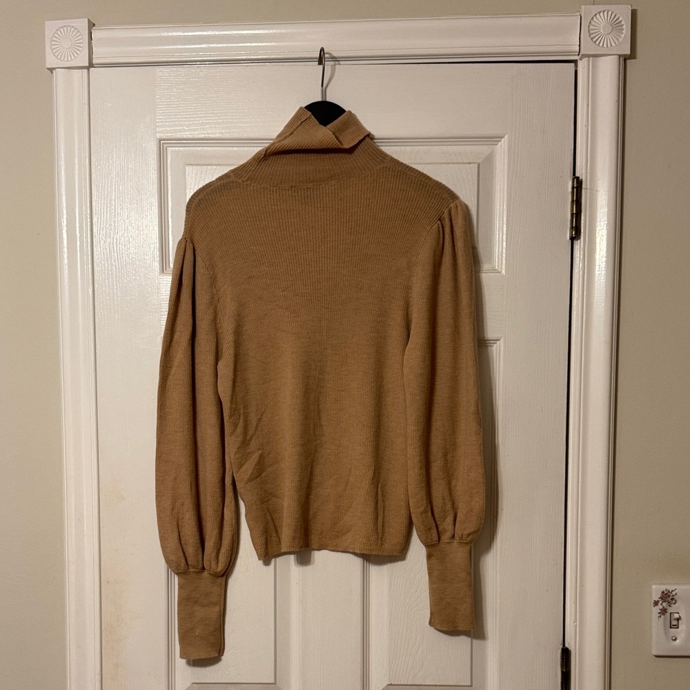 J. Crew Camel Balloon Sleeve Turtleneck Sweater - Picture 3 of 4